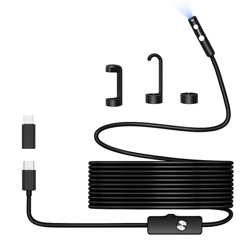 Dual-lens 16.4 ft inspection camera connected to a smartphone for tight-space inspection