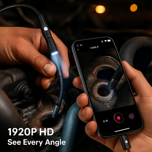 Dual-lens inspection camera app interface and phone connection