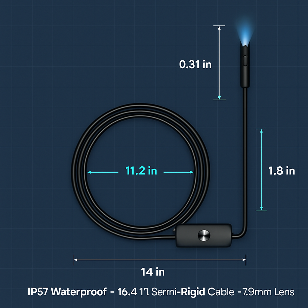 16.4 ft inspection camera dimensions and cable specifications