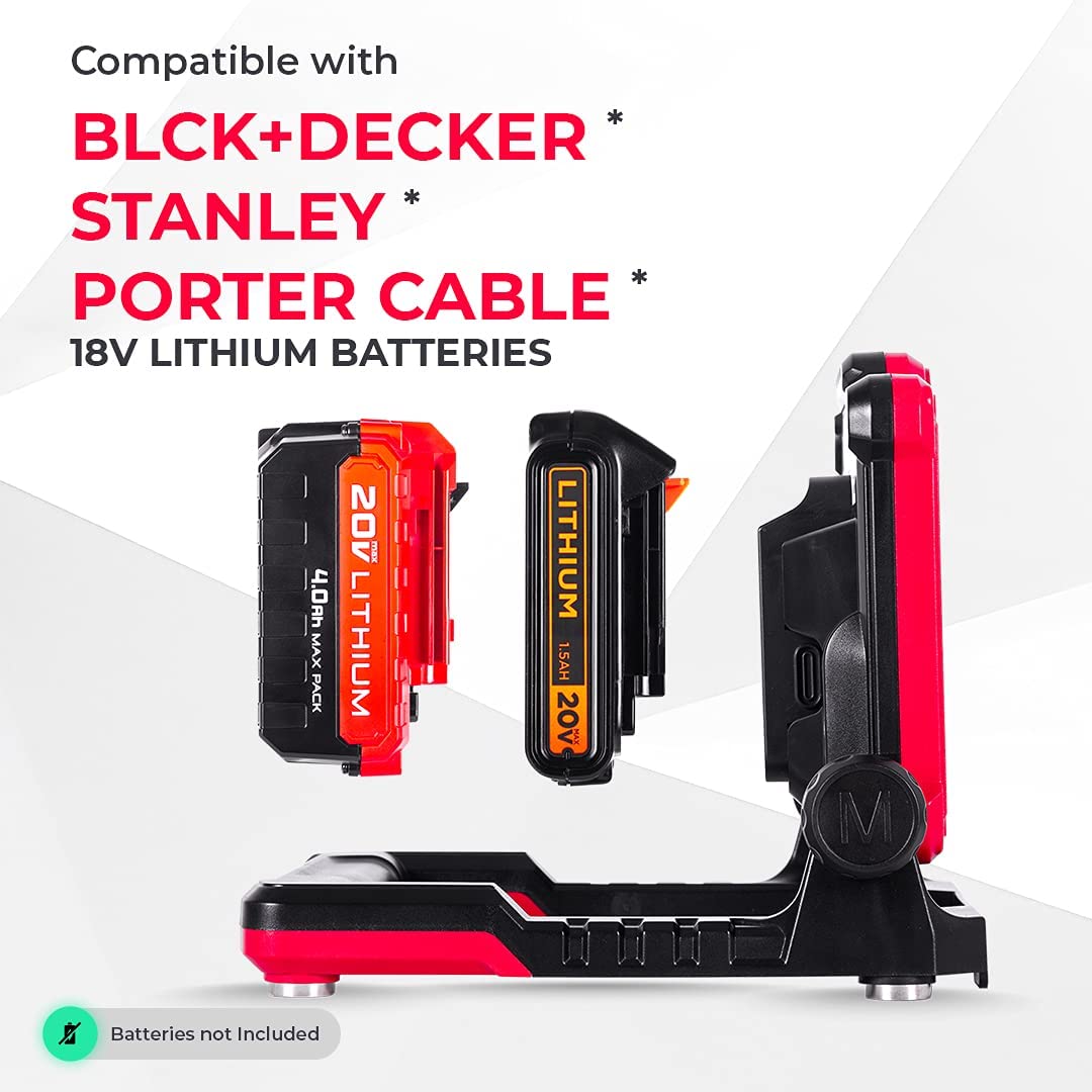 FLUD 3500 magnetic LED work light compatible with Black+Decker, Porter-Cable and Stanley 18V–20V batteries